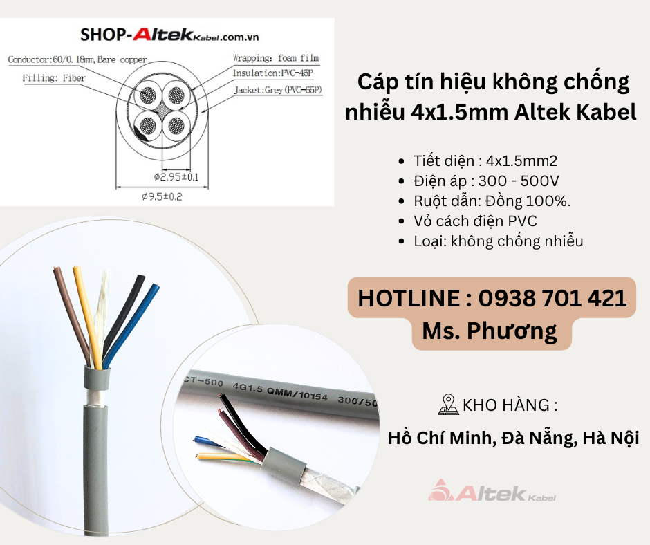 Cáp tín hiệu không chống nhiễu 4x1.5mm Altek Kabel Đà Nẵng, Hồ Chí Minh, Hà Nội